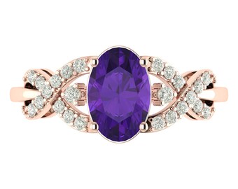 1.8Ct Natural Oval Shape Amethyst Engagement Ring In 14K Solid Rose Gold | Amethyst & Diamond Ring | February Birthstone | Promise Ring