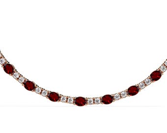 Natural Red Garnet Tennis Necklace | Handmade Garnet Necklace | Oval Cut Garnet Necklace | Rose Gold Garnet Necklace | Anniversary Necklace