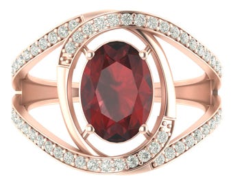 4.5Ct Natural Oval Shape Red Garnet Engagement Ring In 14K Solid White Gold | Red Garnet & Diamond Ring | Promise Ring | January Birthstone