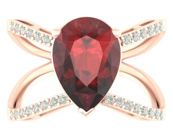 4.5Ct Natural Pear Shape Red Garnet Engagement Ring In 925 Sterling Silver | Red Garnet & Diamond Ring | Anniversary Ring | Promise Ring