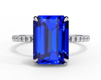 3Ct Natural Tanzanite Ring | Tanzanite & Diamond Engagement Ring | 14K White Gold Tanzanite Ring | AAAA Tanzanite Ring | December Birthstone