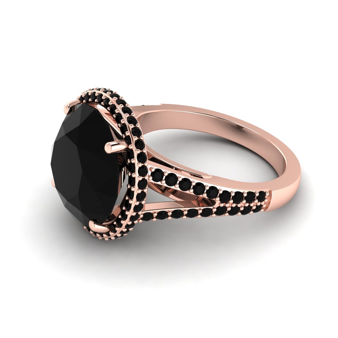 Natural Black Onyx Engagement Ring Black Spinel Ring 14K Solid Etsy