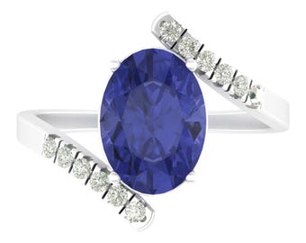 3.3Ct Natural Oval Shape Tanzanite Engagement Ring In 14K Solid White Gold | AAAA Tanzanite & Diamond Wedding Ring | December Birthstone