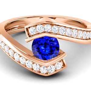Natural Tanzanite Engagement Ring In 14K Solid Rose Gold | AAAA Tanzanite & Diamond Wedding Ring | Minimalist Tanzanite Ring | Promise Ring