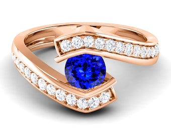 Natural Tanzanite Engagement Ring In 14K Solid Rose Gold | AAAA Tanzanite & Diamond Wedding Ring | Minimalist Tanzanite Ring | Promise Ring