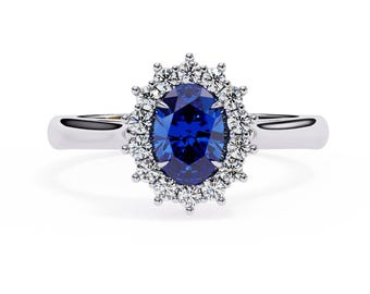 1.5Ct Natural Tanzanite Engagement Ring In 14K Solid White Gold | AAAA Tanzanite & Diamond Halo Wedding Ring | Oval Shape Tanzanite Ring