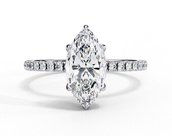 Marquises Shape Lab Grown Diamond Engagement Ring In 14K Solid Rose Gold,Vintage Lab Grown Diamond Women's Ring,Valentine Gifts For Wife