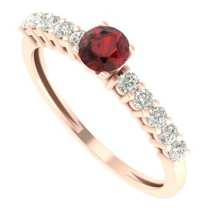 Natural Round Shape Red Garnet Engagement Ring In 14K Solid Rose Gold | Red Garnet & Diamond Ring | January Birthstone | Promise Rings