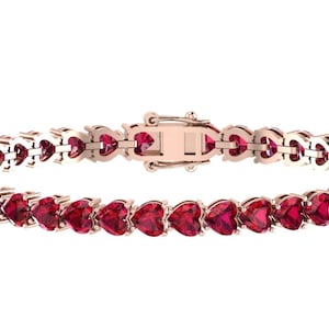 Heart Red Garnet Tennis Bracelet | 925 Sterling Silver Handmade