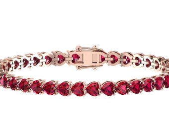 Gorgeous Heart Shape Red Garnet Tennis Bracelet In 925 Sterling Silver | Natural Red Garnet Handmade Bracelet | Garnet Anniversary Bracelet