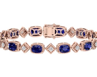 Gorgeous Cushion Cut Blue Sapphire Tennis Bracelet In 925 Sterling Silver| Handmade Blue Sapphire Women's Bracelet | Anniversary Bracelet