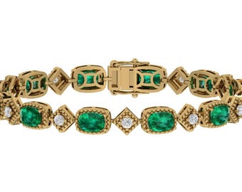 Emerald Tennis Bracelet | 925 Sterling Silver Emerald Bracelet | Vintage Emerald Handmade Bracelet | Wedding Bracelet | Anniversary Bracelet
