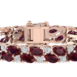 Garnet Tennis Bracelet, Oval Gemstones, 925 Sterling Silver