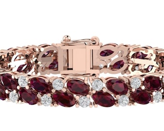 Gorgeous Garnet Tennis Bracelet In 925 Sterling Silver,Natural Oval Garnet Bracelet,Perfect Anniversary Gift For Wife,Valentia Gifts For Her