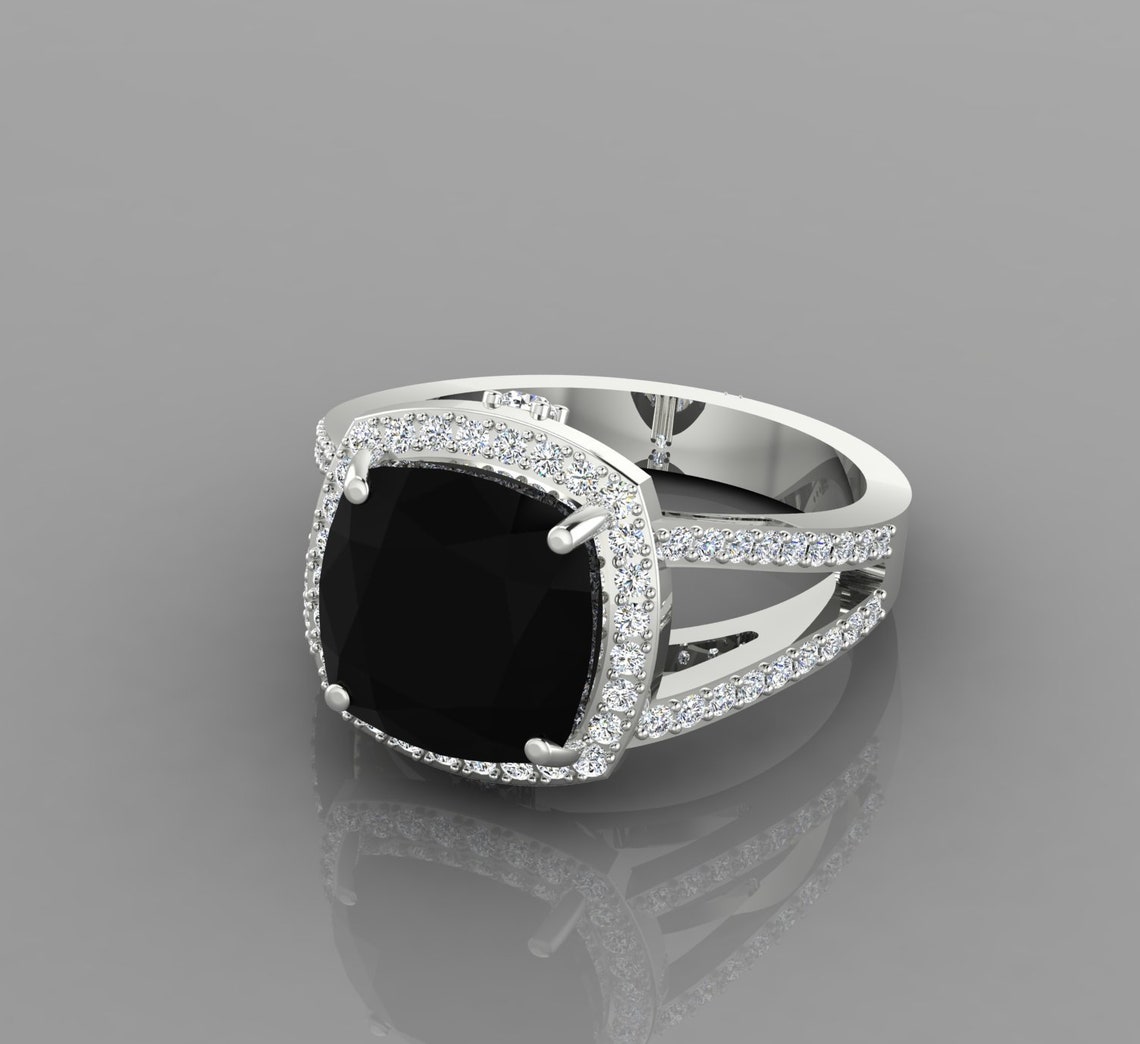 Genuine Black Onyx Ring Black Onyx Engagement Ring Diamond Etsy