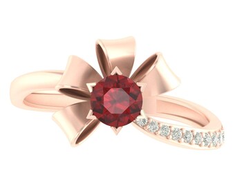 Natural Red Garnet Engagement Ring In 14K Solid Rose Gold | Flower Red Garnet & Diamond Wedding Ring | Anniversary Ring | Promise Rings