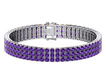 Natural Round Amethyst Women's Bracelet,925 Sterling Silver Bracelet, Elegant Amethyst Tennis Bracelet, Unique Anniversary Gifts For Wife