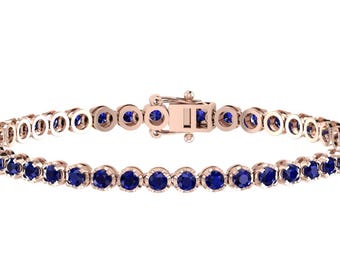 Blue Sapphire Tennis Bracelet In 925 Sterling Silver | Blue Sapphire Handmade Bracelet | Blue Sapphire Anniversary Bracelet | Gifts For Wife