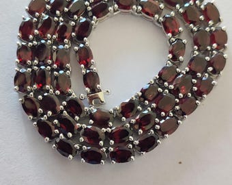 Natural Oval Cut Red Garnet Tennis Necklace | Handmade Garnet Necklace | Red Garnet Necklace | Anniversary Necklace | Gifts For Wife