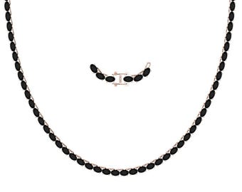 Natural Oval Cut Black Onyx Tennis Necklace In 925 Sterling Silver,Handmade Black Onyx Necklace,Women's Onyx Necklace,Gifts For wife