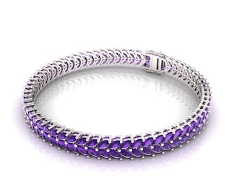 Natural Amethyst Bracelet Women's Amethyst Tennis Bracelet 925 Sterling Silver Amethyst Bracelet Marquise Amethyst Bracelet Anniversary Gift