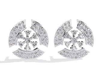 Natural Diamond Studs Earrings In 14K Solid White Gold | Unique Diamond Women's Earrings | Diamond Studs Earrings | Perfect Gifts Fr Her