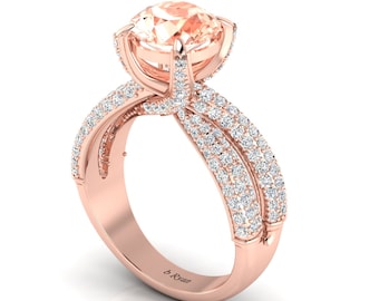 Natural Morganite Engagement Ring In 14K Solid Rose Gold | Round Cut Morganite & Diamond Ring| Morganite Wedding Ring | Anniversary Ring |