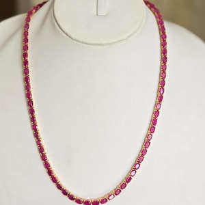 Oval Shape Ruby Tennis Necklace | 925 Sterling Silver Ruby Necklace | Ruby Handmade Necklace | Anniversary Necklace | Wedding Necklace