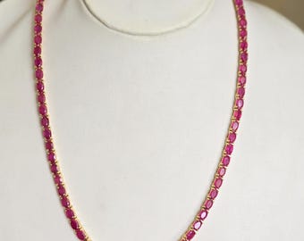 Oval Shape Ruby Tennis Necklace | 925 Sterling Silver Ruby Necklace | Ruby Handmade Necklace | Anniversary Necklace | Wedding Necklace