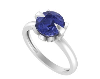 3Ct Natural Round Shape Tanzanite Engagement Ring In 14K Solid White Gold | Solitaire Tanzanite & Diamond Wedding Ring | Anniversary Rings