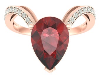 4.5Ct Natural Pear Shape Red Garnet Engagement Ring In 925 Sterling Silver | Red Garnet & Diamond Anniversary Ring | Anniversary Ring