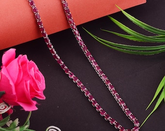 Gorgeous Oval Cut Ruby Tennis Necklace In 925 Sterling Silver,Ruby Women's Necklace,Ruby Anniversary Necklace,Valentine Gift For Her