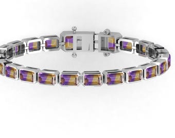 Natural Ametrine Tennis Bracelet | 925 Sterling Silver Ametrine Bracelet | Bio-Colour Ametrine Bracelet |  Handmade Bracelet | Gifts For Her