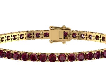 Unique Natural Cushion Cut Red Garnet Tennis Bracelet In 925 Sterling Silver,Garnet Women's Handmade Bracelet,Anniversary Gifts For Her