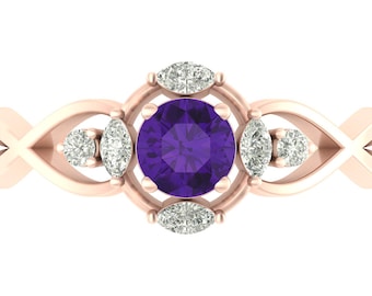 Natural Round Shape Amethyst Engagement Ring In 925 Sterling Silver | Unique White Topaz Wedding Ring  | Anniversary Ring | Promise Ring