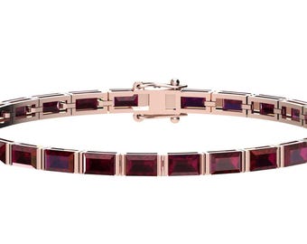 Gorgeous Baguette Shape Red Garnet Tennis Bracelet In 925 Sterling Silver,Unique Garnet Women's Bracelet,Perfect January Birthstone Jewelry