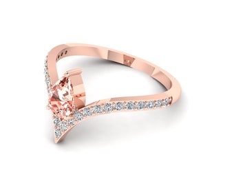Natural Pear Shape Morganite Wedding Ring | 14K Solid Rose Gold Morganite & Diamond Engagement Ring | Peach Morganite Anniversary Ring
