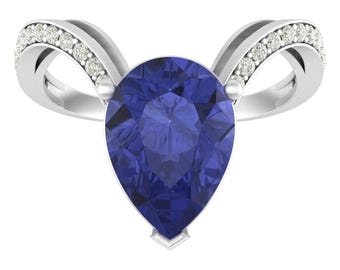 4.7Ct Natural Pear Shape Tanzanite Engagement Ring In 14K White Gold | AAAA Tanzanite & Diamond Wedding Ring | December Birthstone