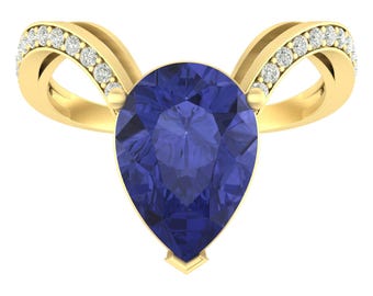 4.7Ct Natural Tanzanite & Diamond Ring | AAAA Tanzanite Engagement Rings | 14K Sold Yellow Gold Tanzanite Ring | December Birthstone