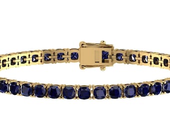 Gorgeous Blue Sapphire Tennis Bracelet In 925 Sterling Silver,Cushion Cut Blue Sapphire Women's Bracelet, Unique Anniversary Gifts For Her