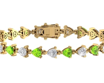 Natural Trillion Cut Peridot Bracelet,925 Sterling Silver Peridot Tennis Bracelet,Women's Peridot Bracelet,Perfect Anniversary Gifts For Her