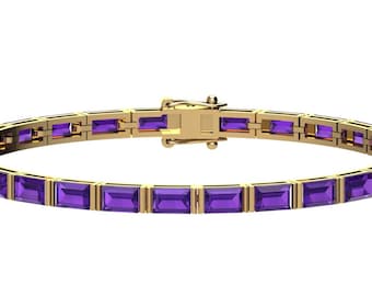 Gorgeous Baguette Shape Natural Amethyst Tennis Bracelet In 925 Sterling Silver,Unique Amethyst Women's Bracelet,February Brithstone