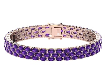 Natural Gorgeous Amethyst Women's  Bracelet 925 Sterling Silver Amethyst Tennis Bracelet Rose Gold Amethyst Bracelet Anniversary Gifts