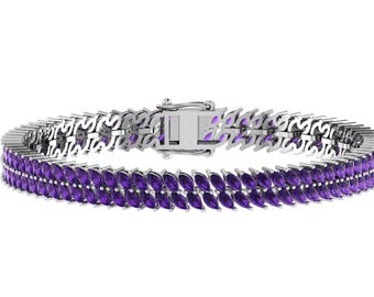 Natural Amethyst Bracelet | Amethyst Tennis Bracelet In 925 Sterling Silver | Marquise Shape Amethyst BRACELET | Perfect Anniversary Gift