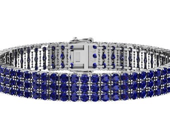 Gorgeous Blue Sapphire Tennis Bracelet In 925 Sterling Silver, Women's Blue Sapphire Bracelet, Handmade Bracelet, Anniversary Gift For Wife
