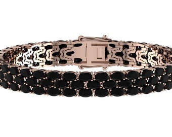 Natural Oval Cut Black Onyx Women's Bracelet In 925 Sterling Silver, Elegant Black Onyx Tennis Bracelet,Perfect Anniversary Gifts For Her