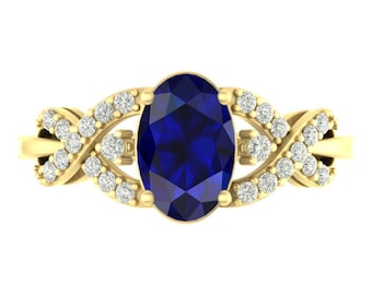 1.90Ct Oval Shape Lab Grown Blue Sapphire Engagement Ring In 14K Solid Yellow Gold | Blue Sapphire & Diamond Ring,Anniversary Gifts For Her