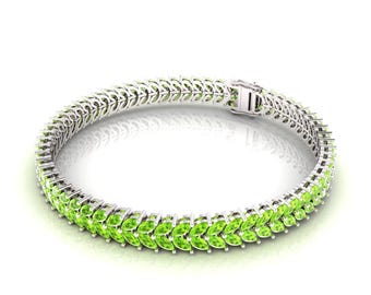 Natural Marquise Shape Peridot Tennis Bracelet In 925 Sterling Silver,Peridot Handmade Women;s Bracelets,Perfect Anniversary Gifts For Her