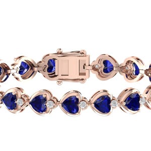 Wunderschönes Herzform Blauer Saphir Tennis Armband In 925 Sterling Silber, Handgefertigte Blauer Saphir Damen Armband, Jubiläumsgeschenke für Frau