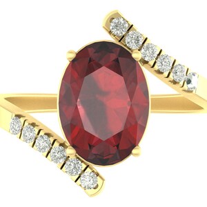 Anello con granato rosso naturale e diamanti / Anello di fidanzamento con granato / Anello con granato in oro giallo 14 carati / Anello nuziale con granato rosso / Pietra portafortuna di gennaio